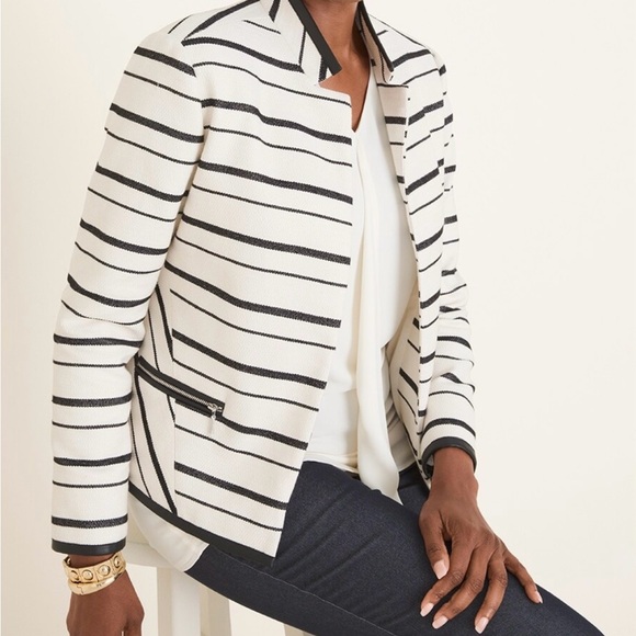 Chico's Jackets & Blazers - Chico’s Crossover Jacket ecru and black stripe. Size 2 (Medium).  NWT